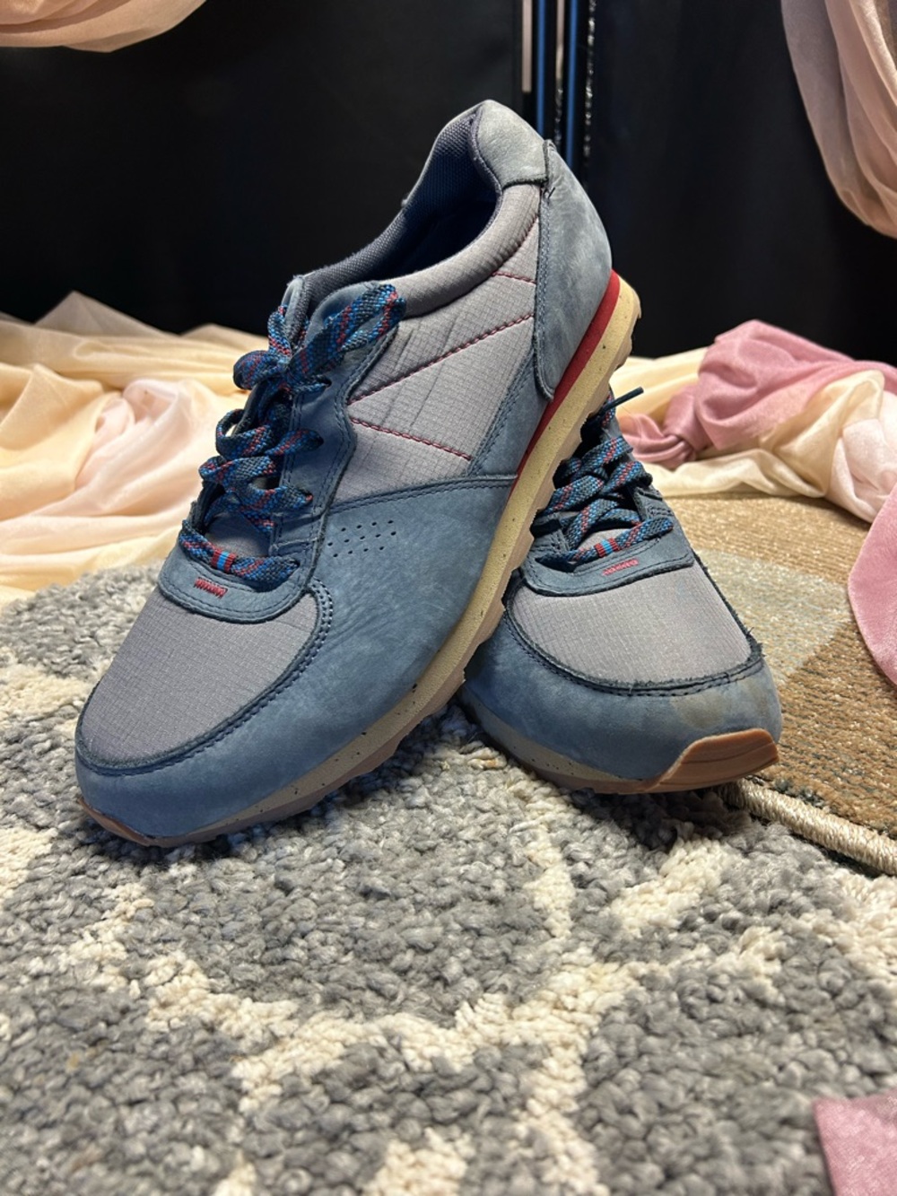 L.L. Bean Light Blue Suede & Textile Sneakers with Multicolor Laces